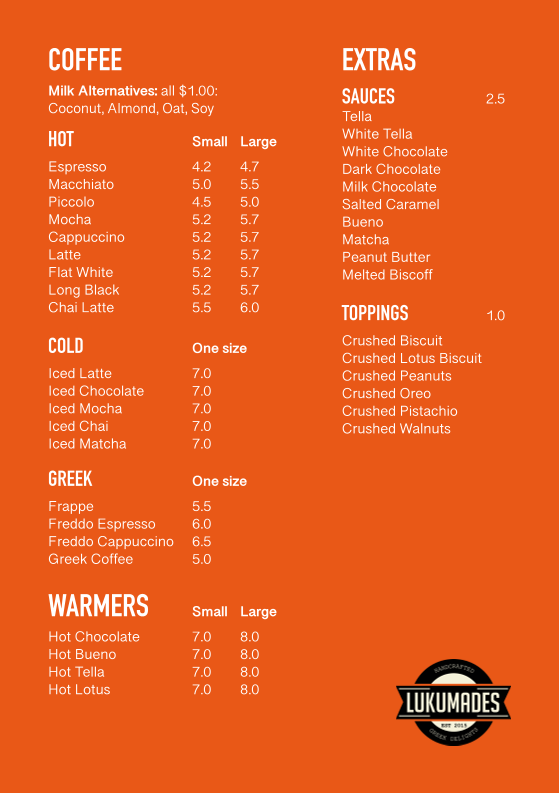 Menu, Lukumades Canberra
