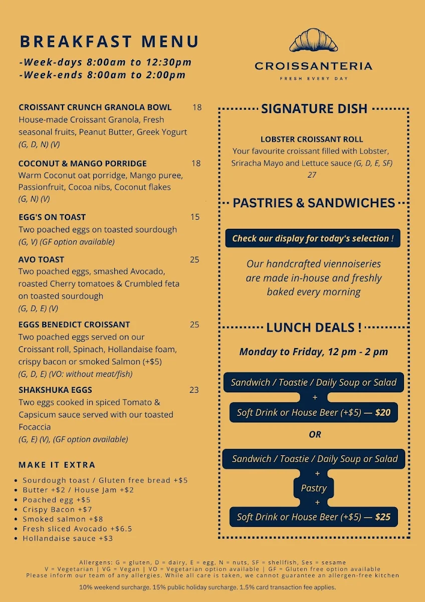 Menu, Croissanteria