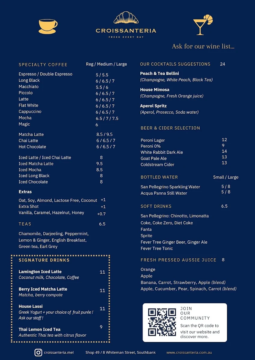 Menu, Croissanteria