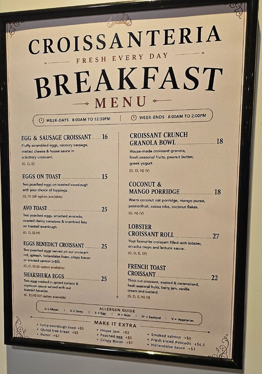 Menu, Croissanteria