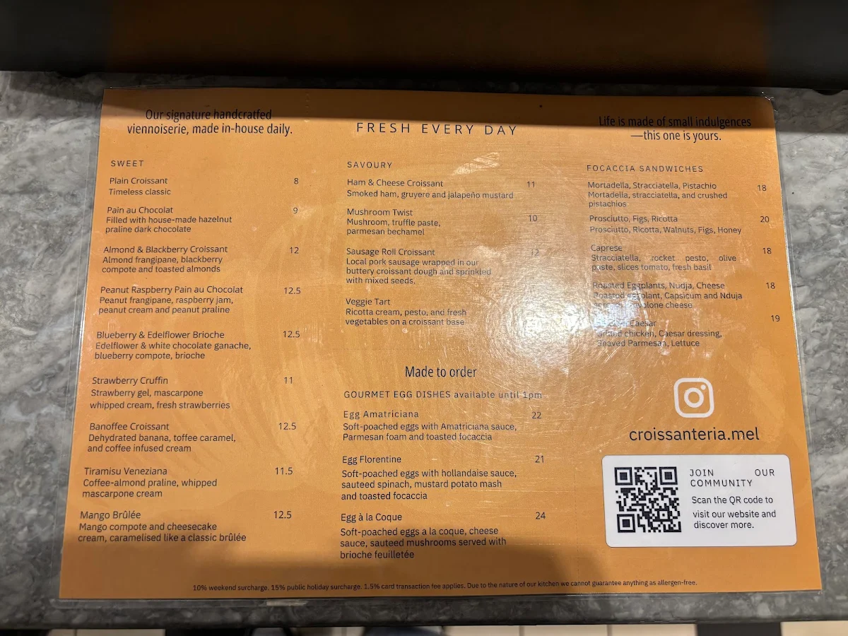 Menu, Croissanteria