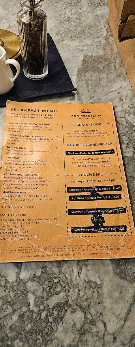 Menu, Croissanteria