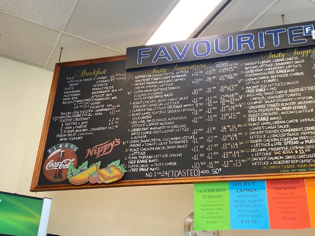 Menu, Favourite Fillings Lunch Bar