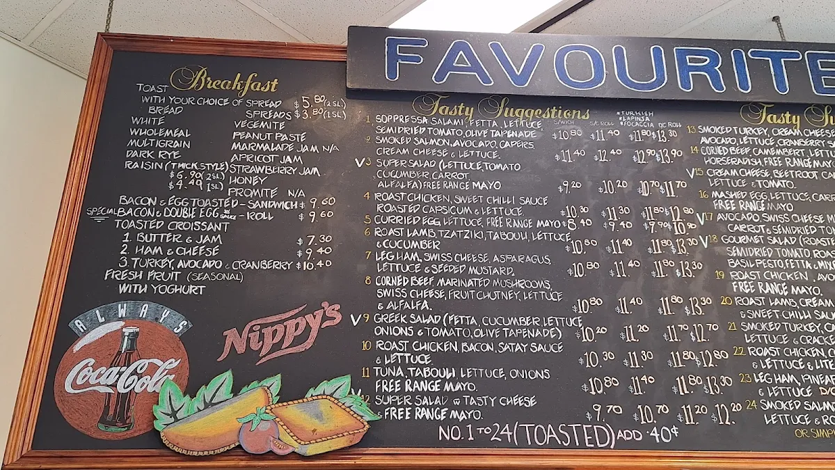 Menu, Favourite Fillings Lunch Bar
