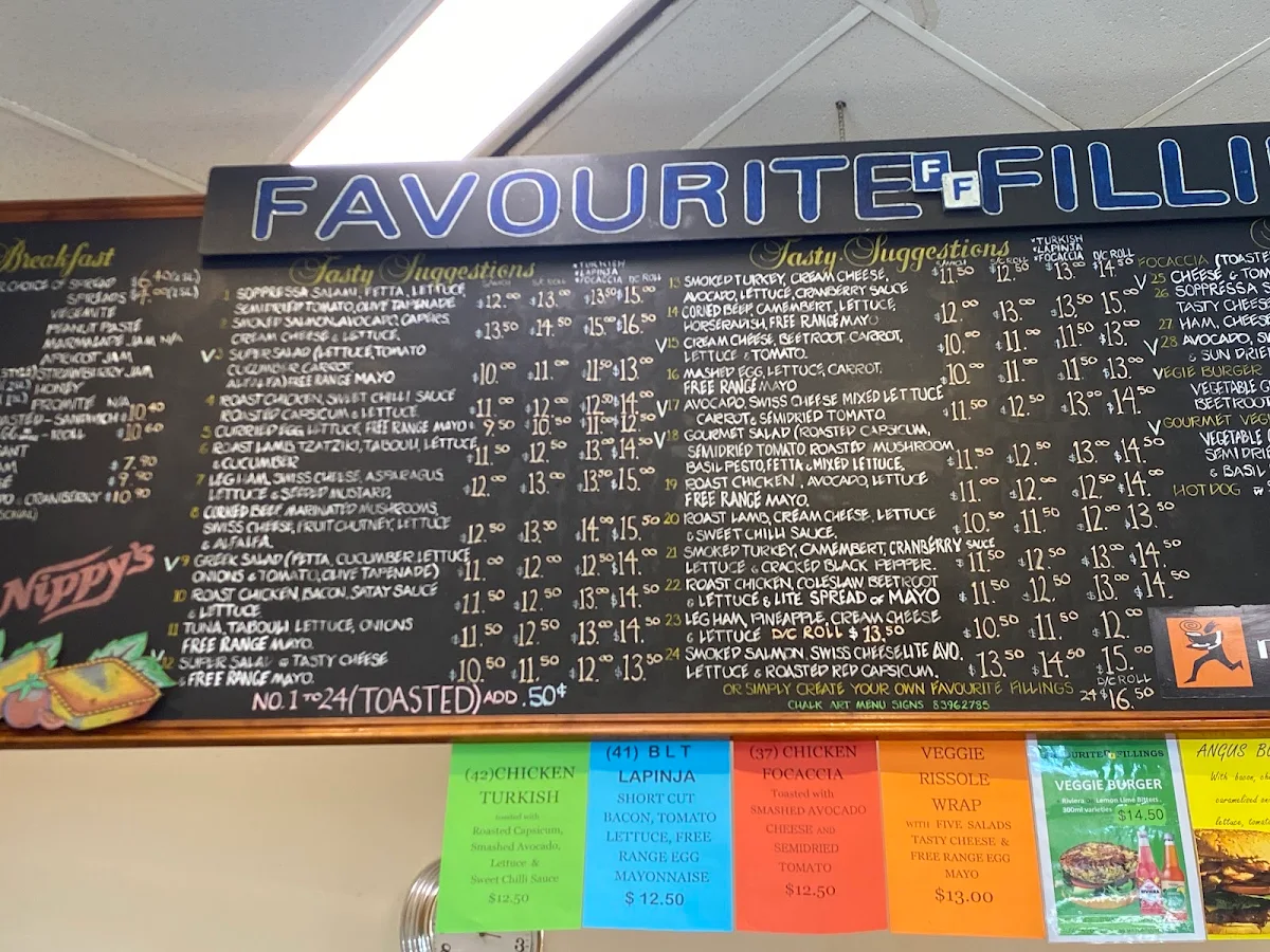 Menu, Favourite Fillings Lunch Bar