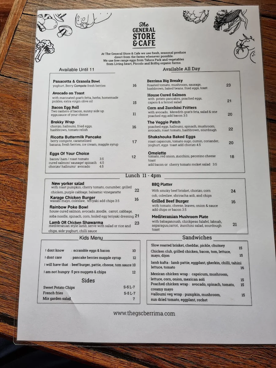 Menu, Berrima General Store & Café