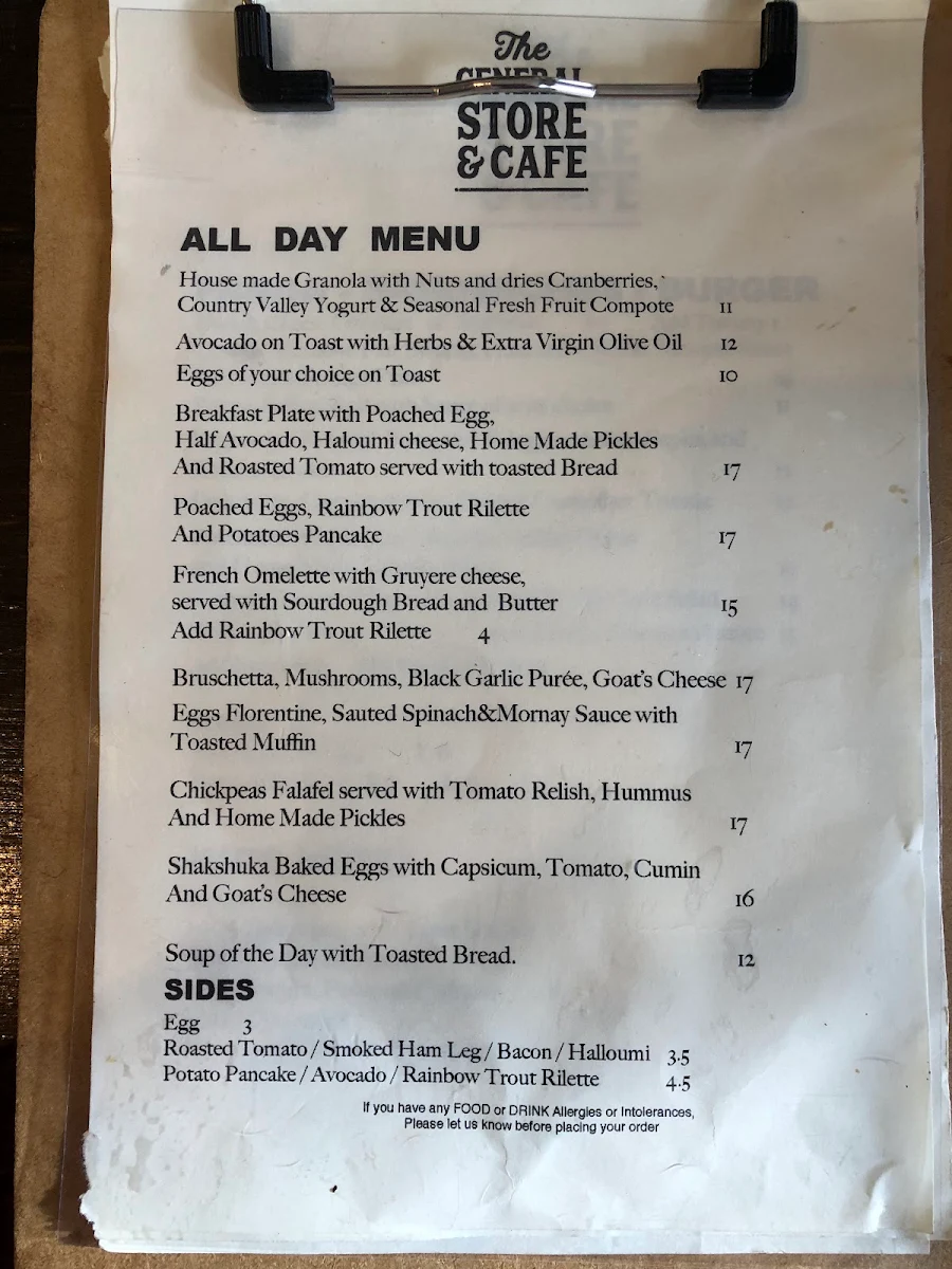 Menu, Berrima General Store & Café