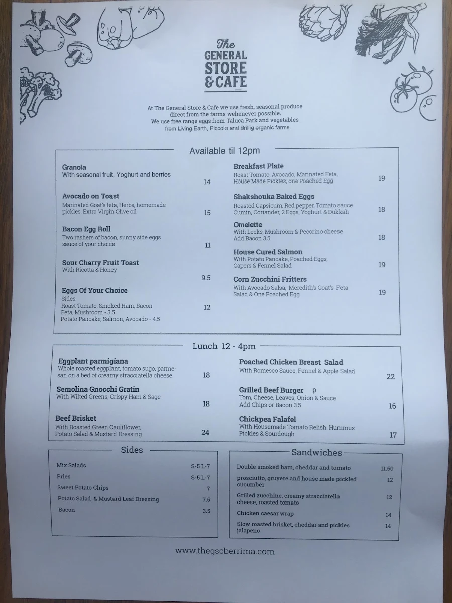 Menu, Berrima General Store & Café
