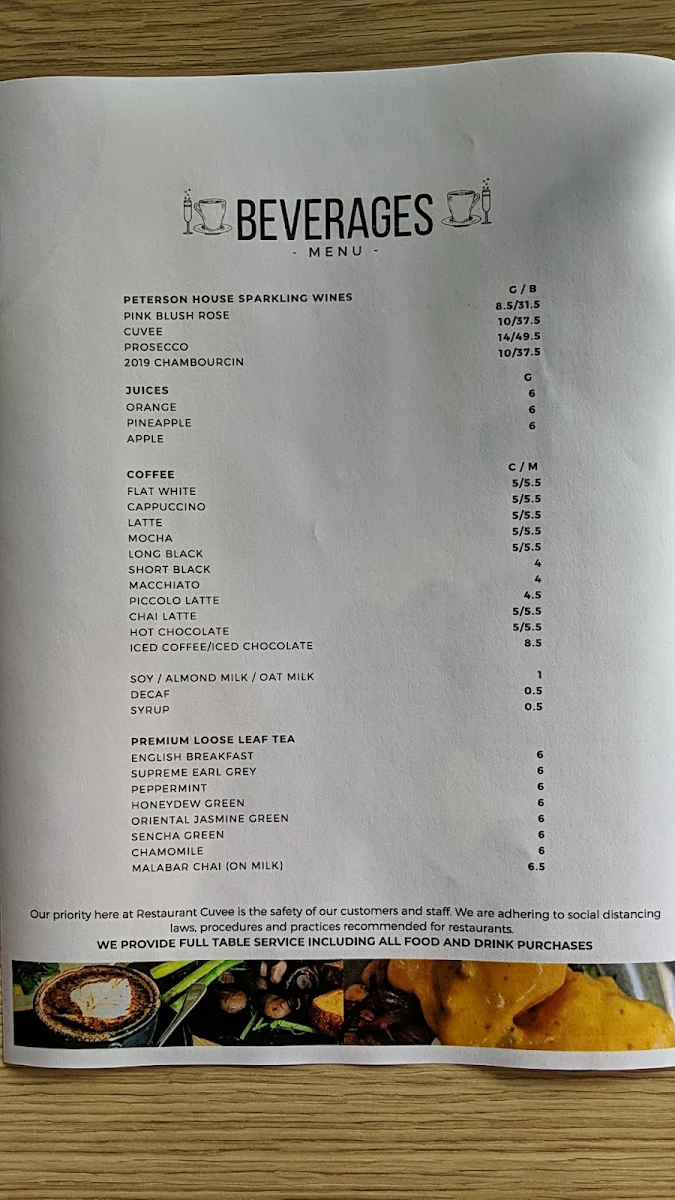 Menu, Restaurant Cuvée