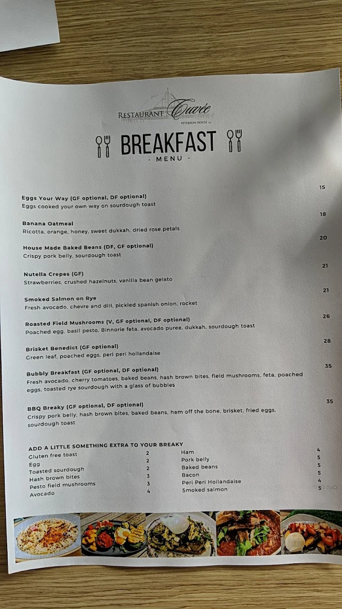 Menu, Restaurant Cuvée
