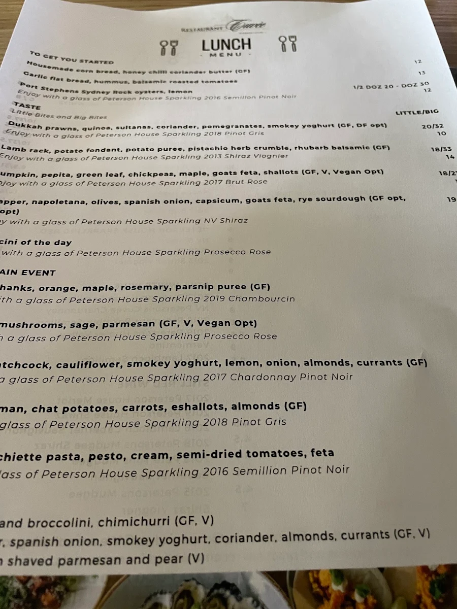 Menu, Restaurant Cuvée