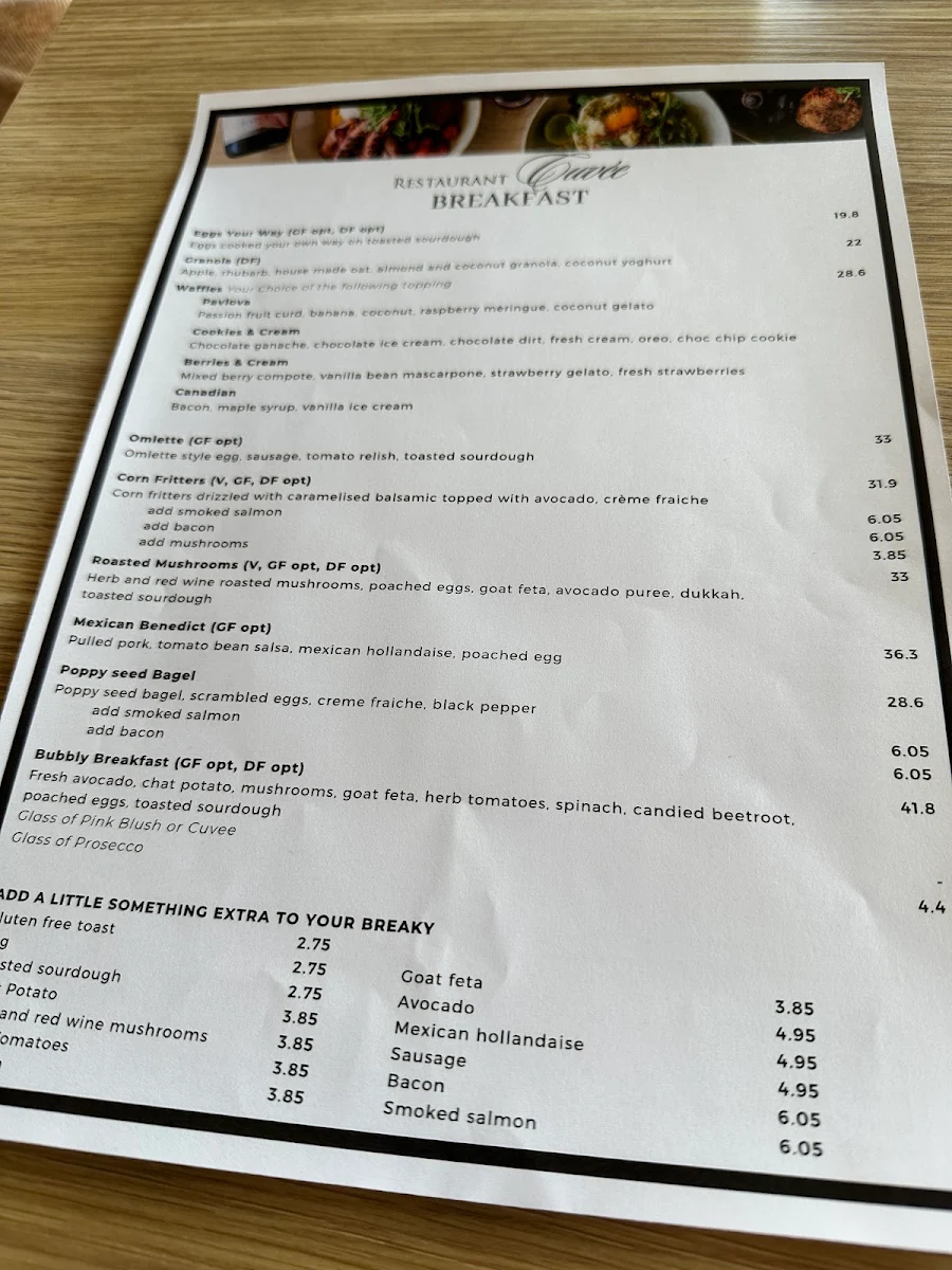 Menu, Restaurant Cuvée