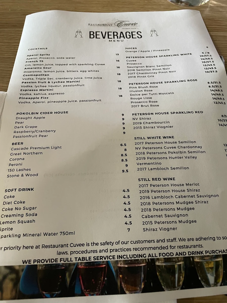 Menu, Restaurant Cuvée