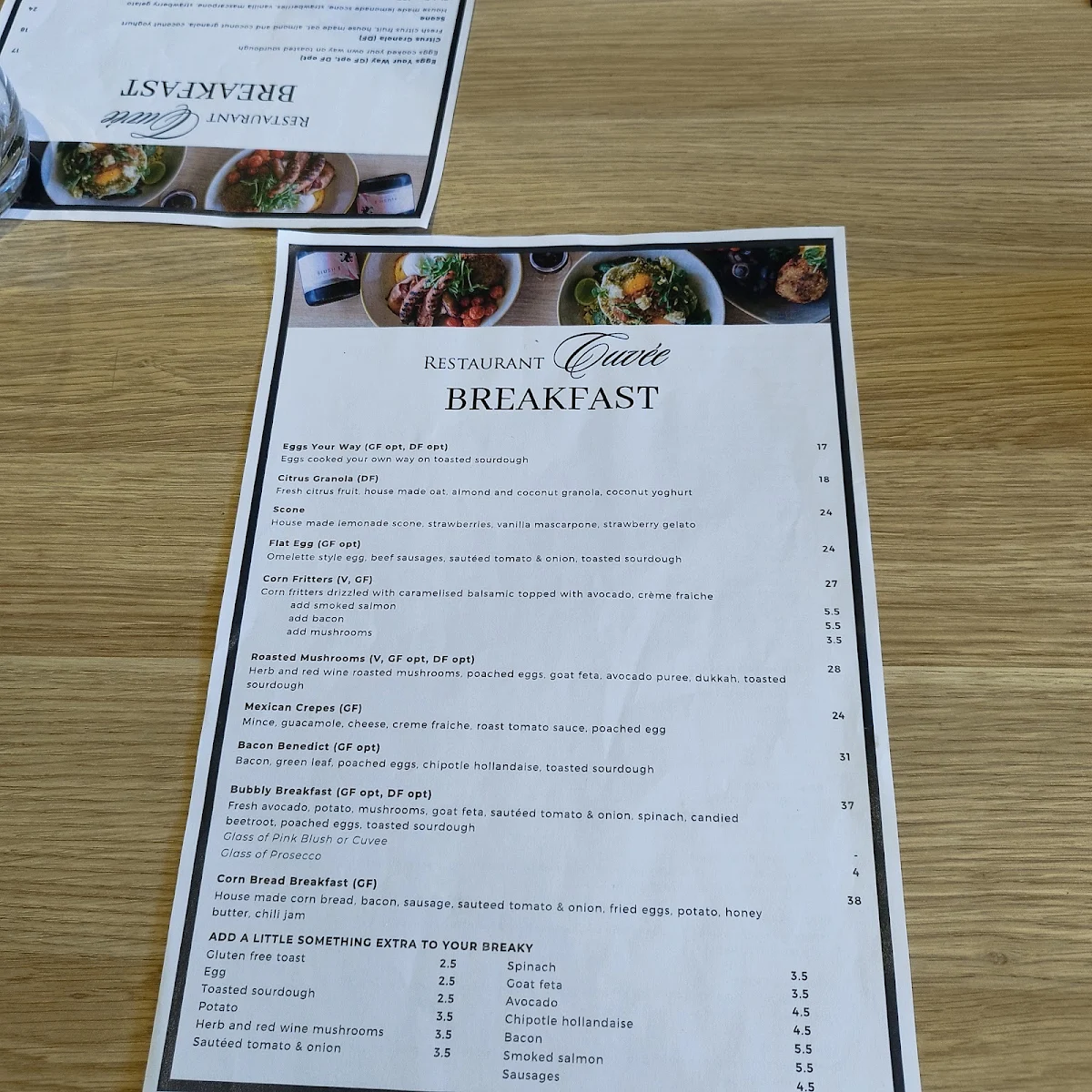 Menu, Restaurant Cuvée