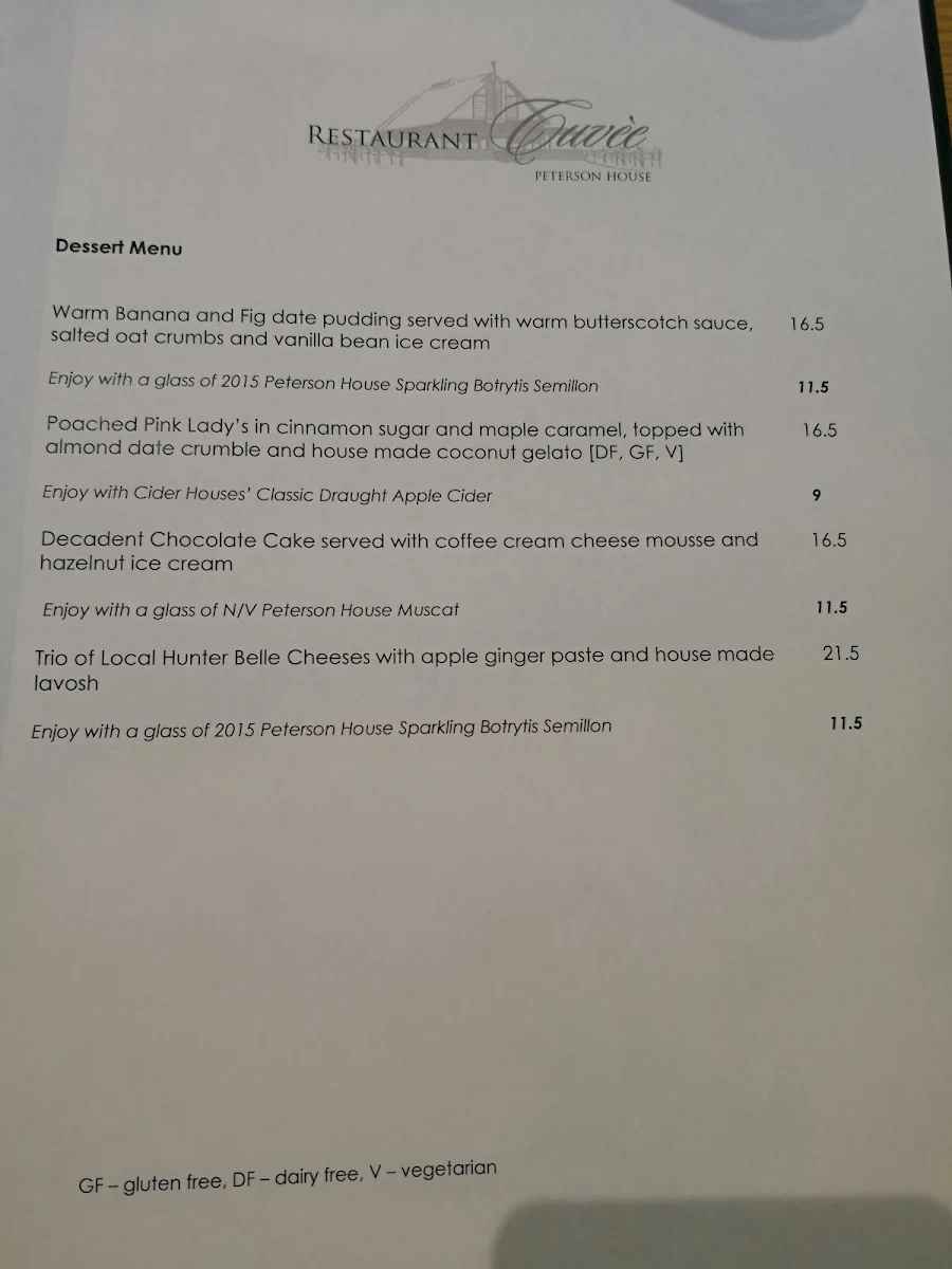 Menu, Restaurant Cuvée
