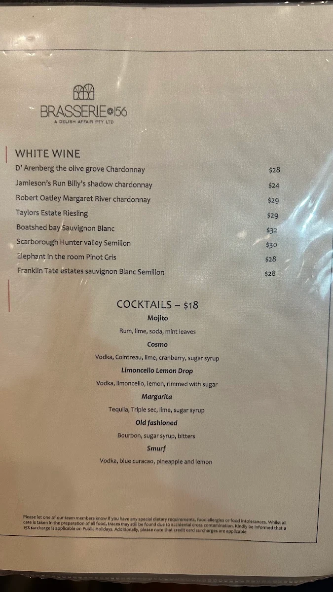 Menu, Brasserie@156