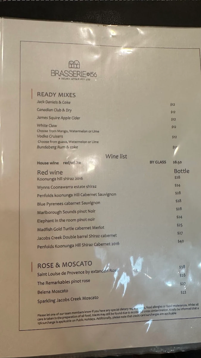 Menu, Brasserie@156