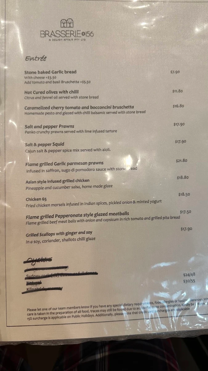 Menu, Brasserie@156