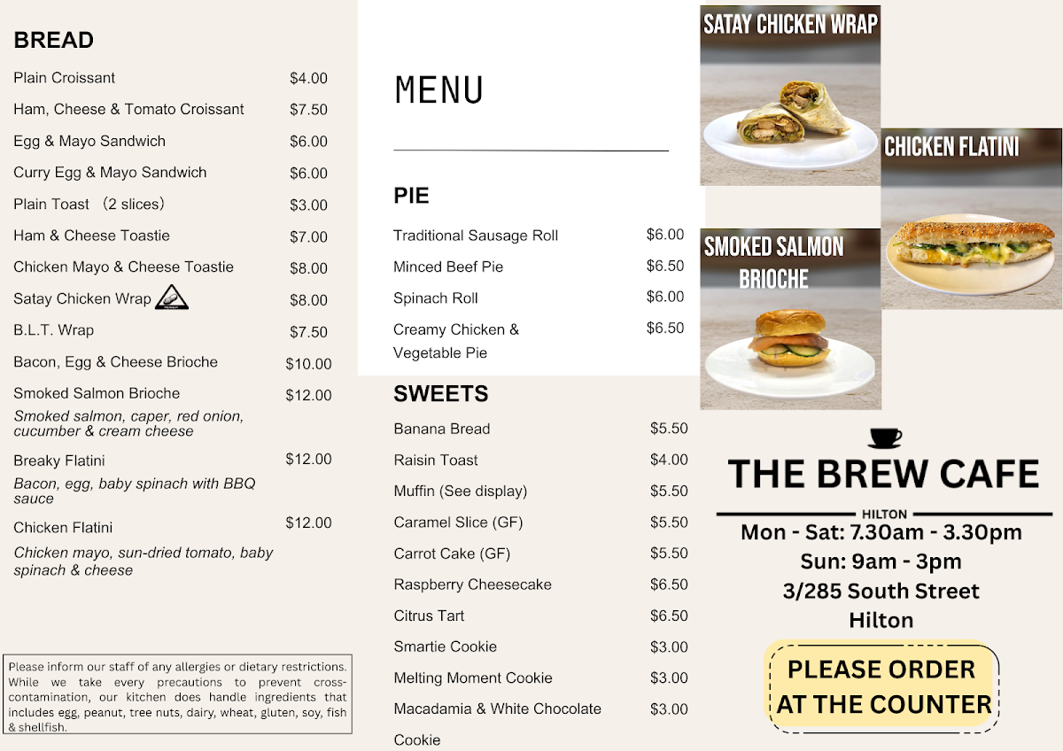 Menu, The Brew Cafe Hilton