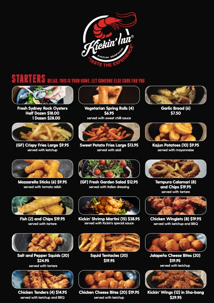 Menu, Kickin'Inn Zetland