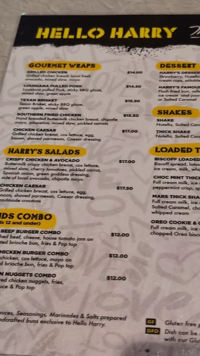 Menu, Hello Harry The Burger Joint (Park Ridge)