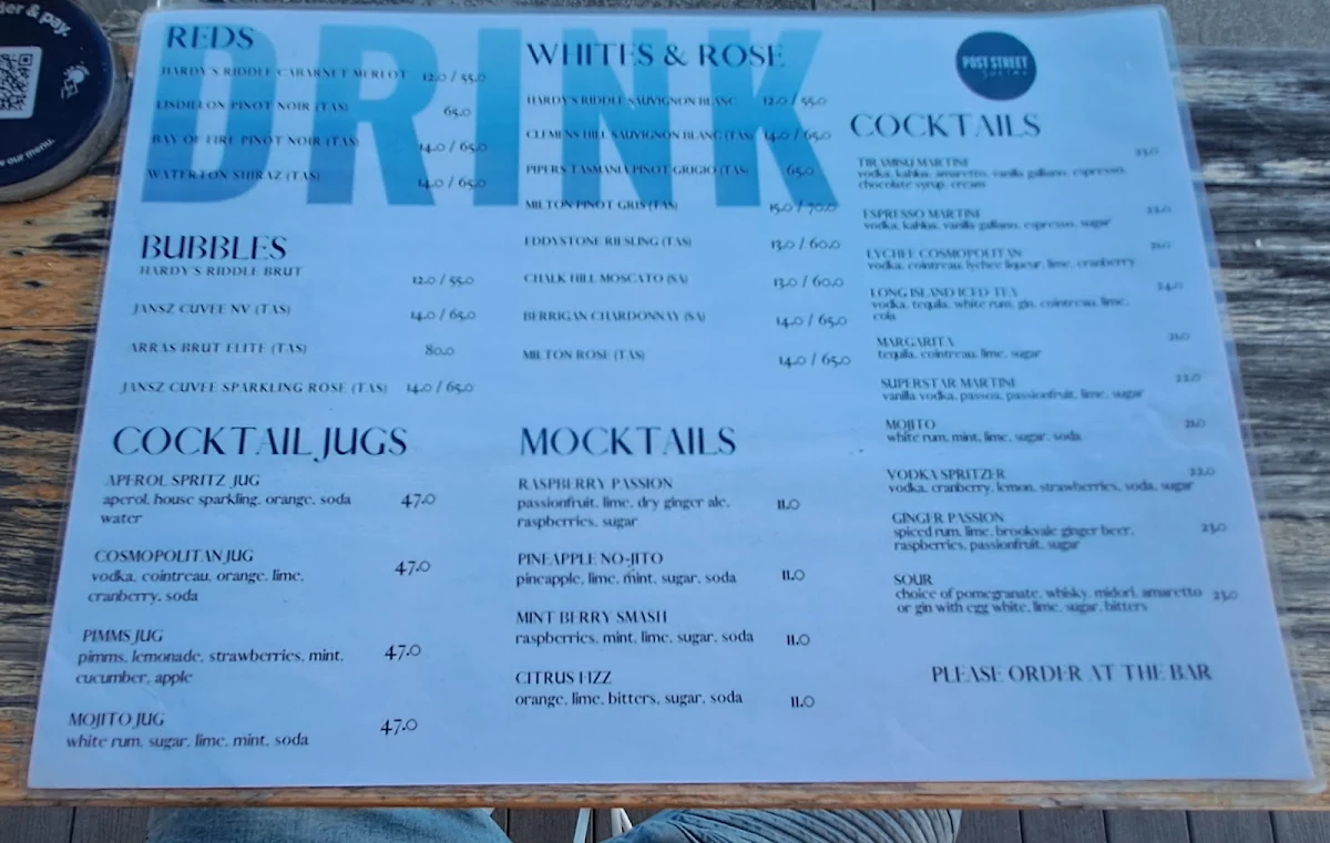 Menu, Post Street Social