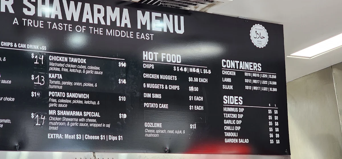 Menu, Mr Shawarma