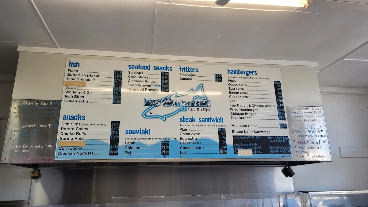 Menu, East Warrnambool Fish & Chips