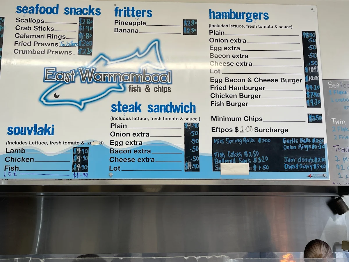 Menu, East Warrnambool Fish & Chips
