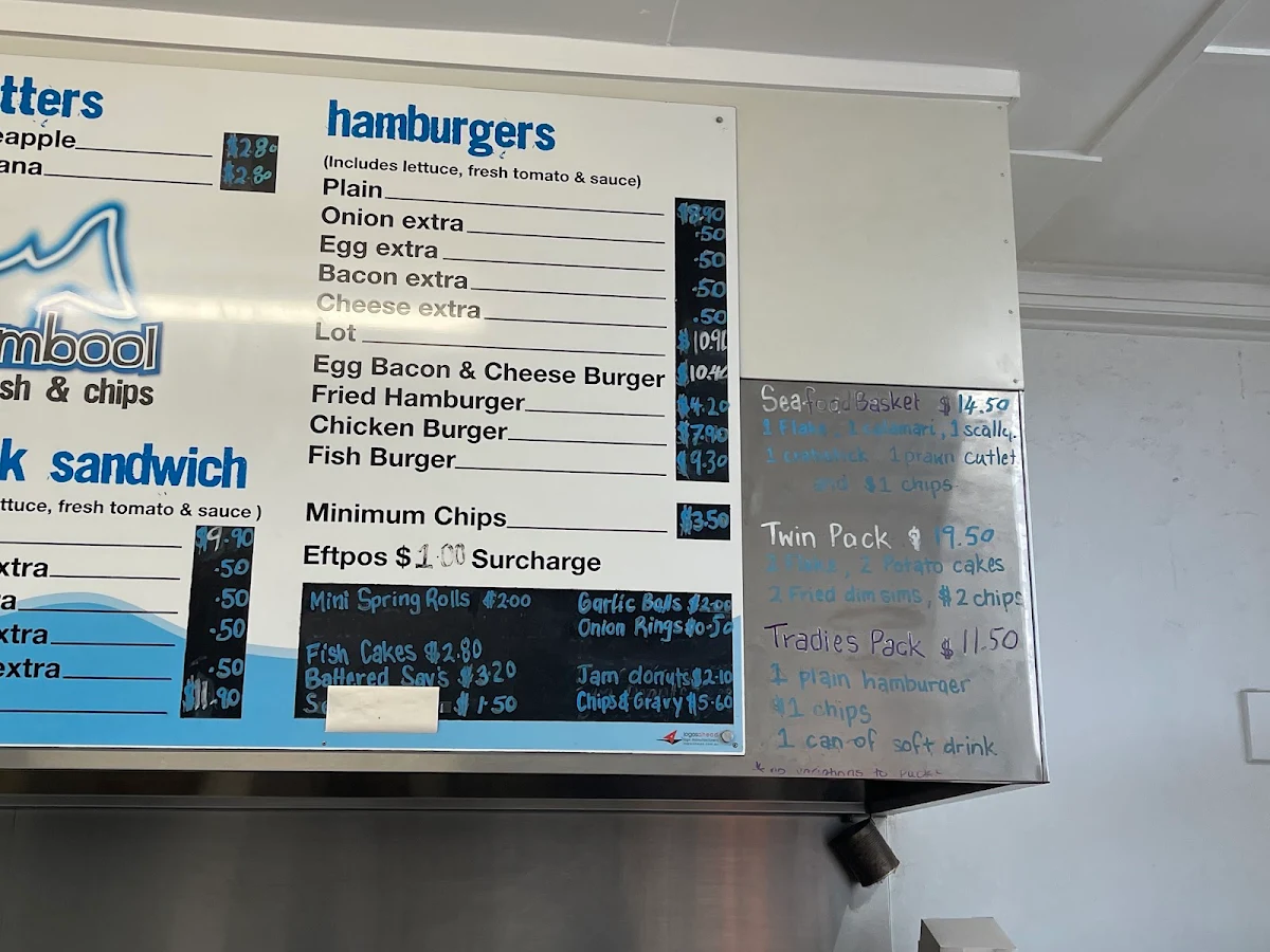 Menu, East Warrnambool Fish & Chips