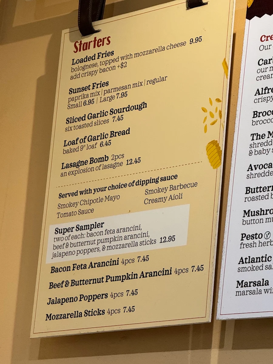 Menu, Pastacup Baldivis