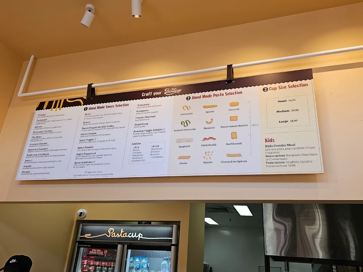 Menu, Pastacup Baldivis