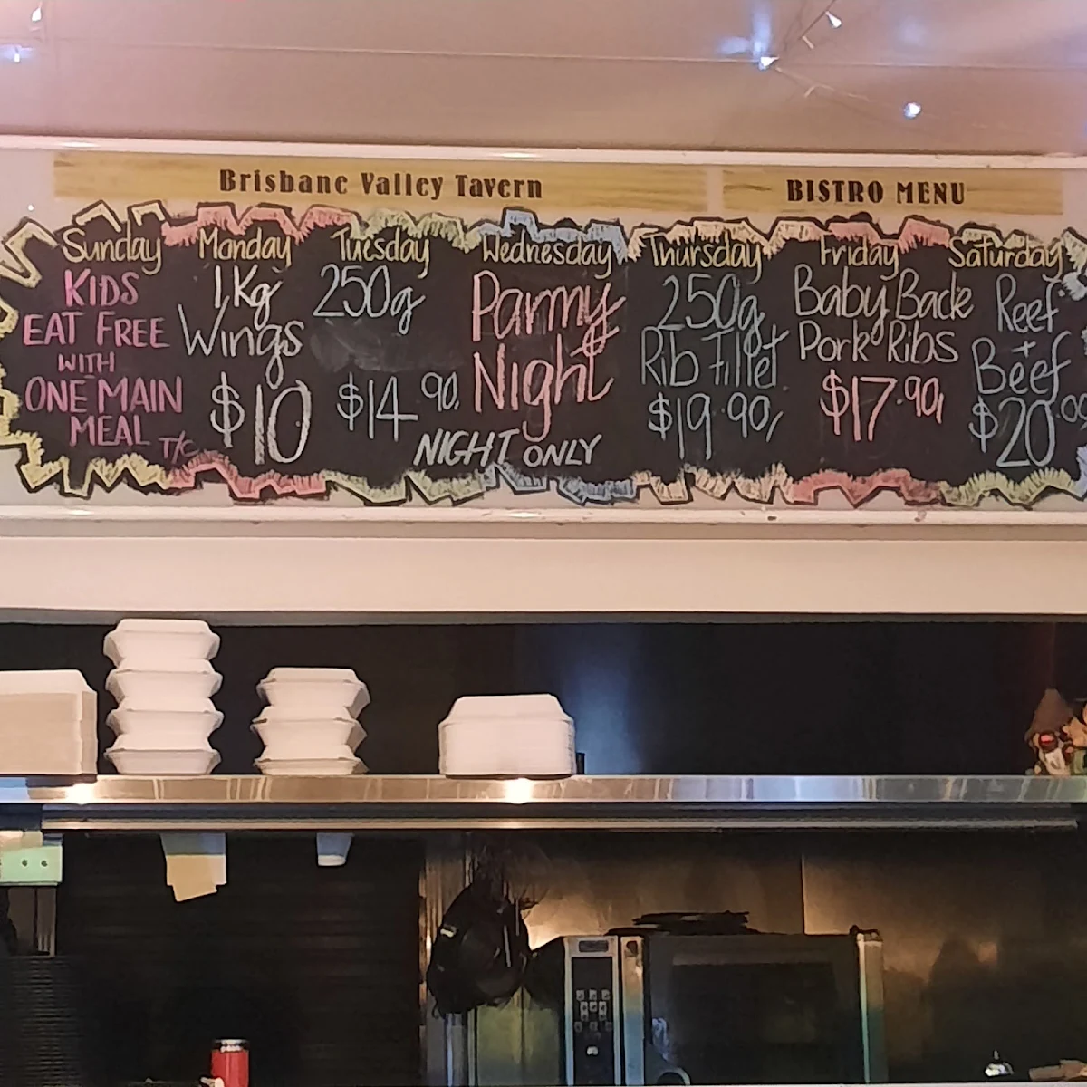 Menu, Brisbane Valley Tavern (Aust)