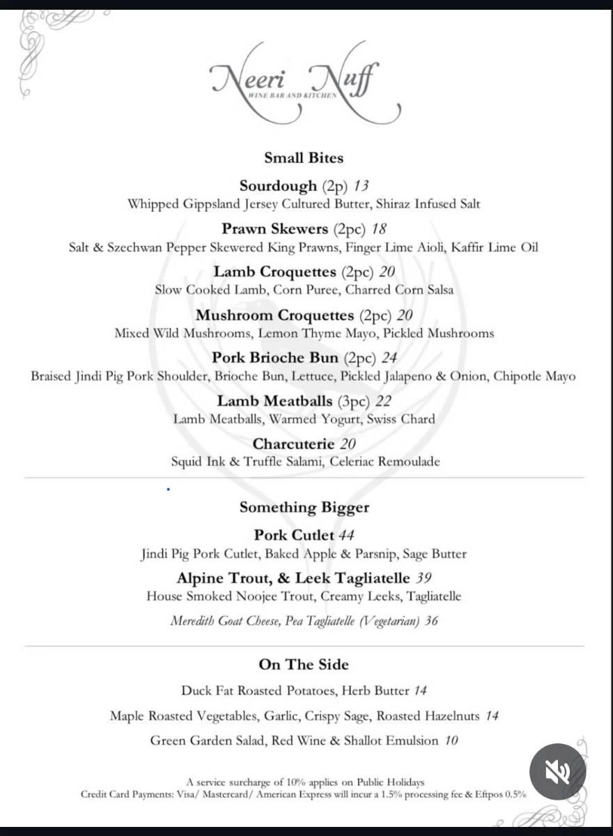 Menu, Neeri Nuff Wine Bar & Kitchen