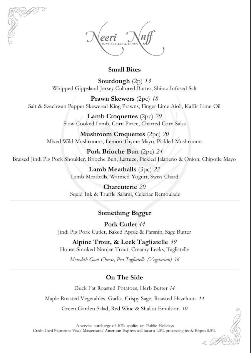 Menu, Neeri Nuff Wine Bar & Kitchen