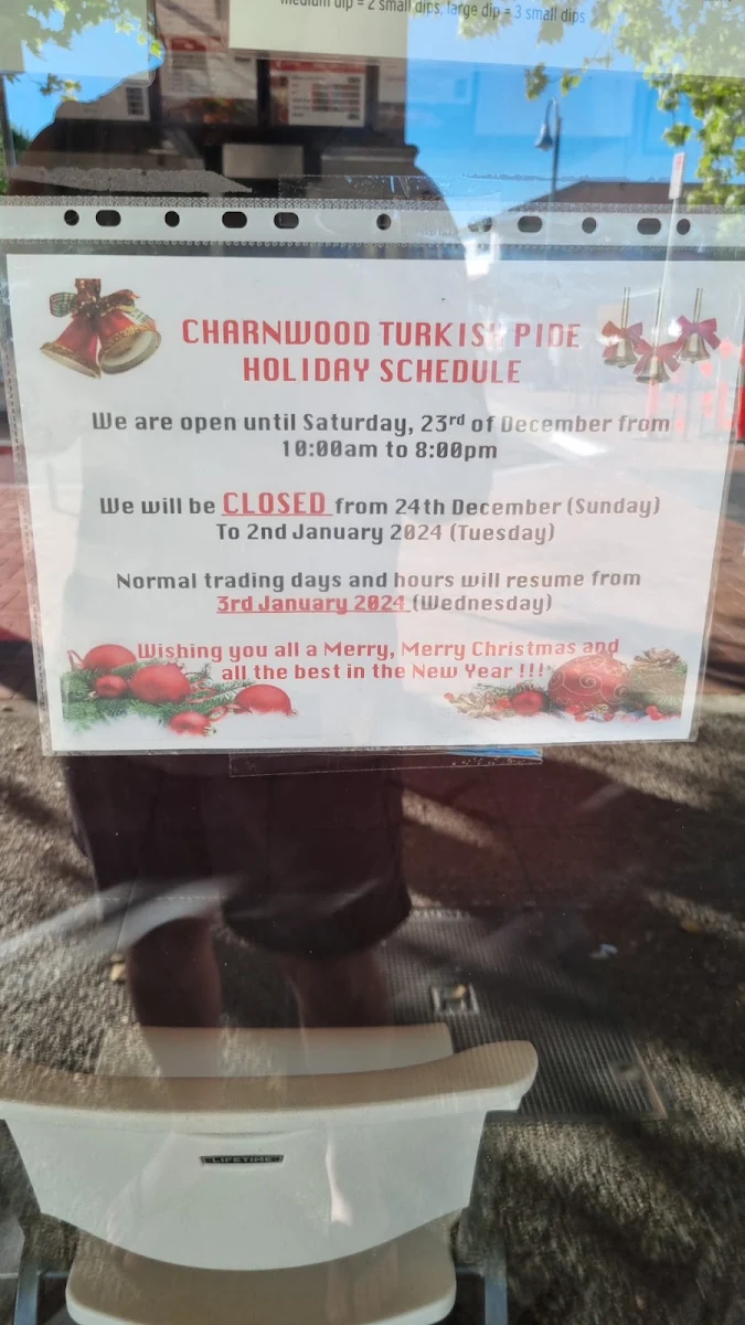Menu, Charnwood Turkish Pide