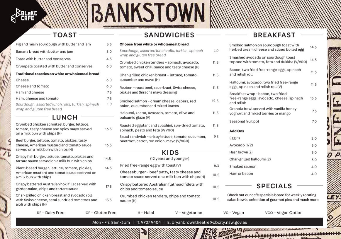 Menu, BLaKC Cafe