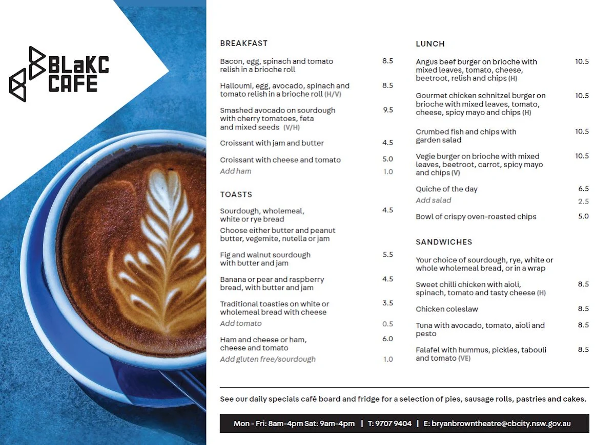 Menu, BLaKC Cafe