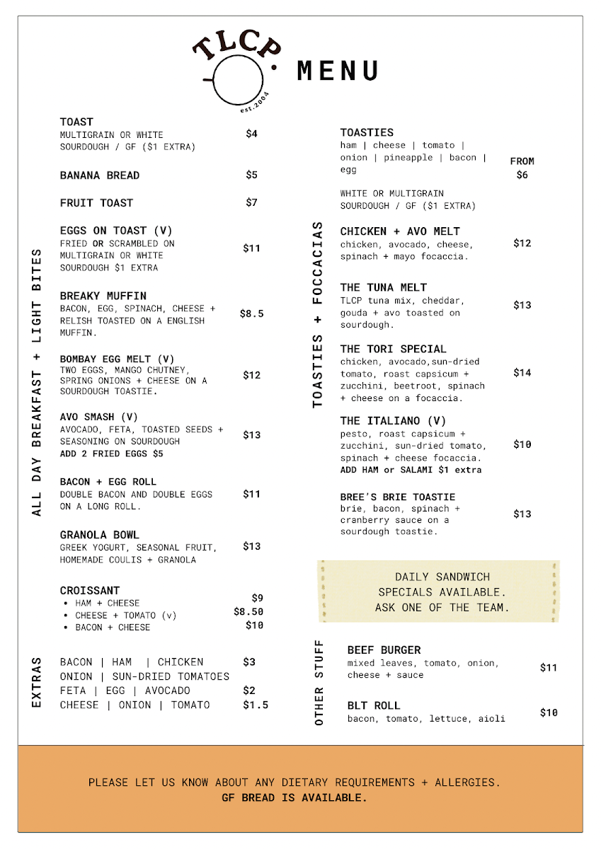 Menu, The Little Coffee Place