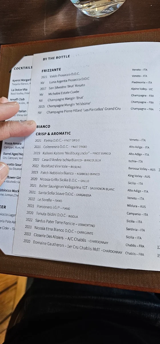 Menu, Abbiocco Pasta & Wine