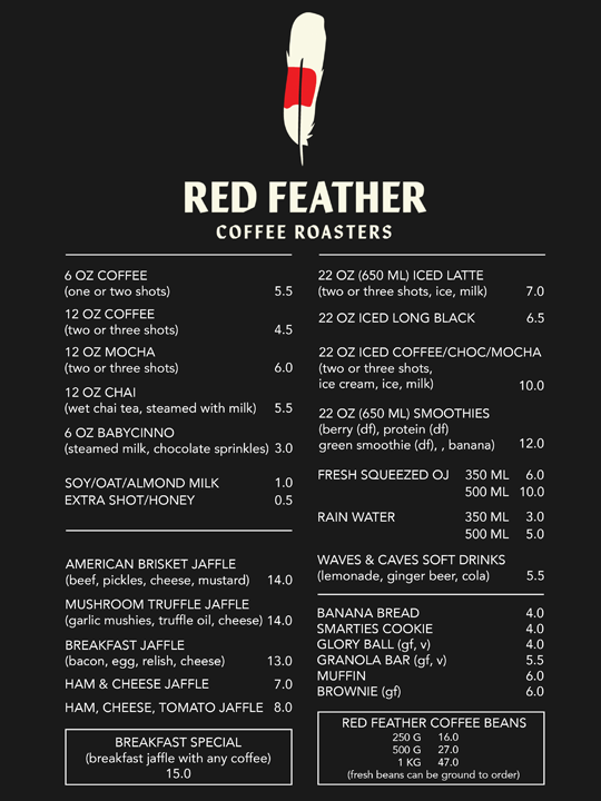 Menu, Red Feather Coffee