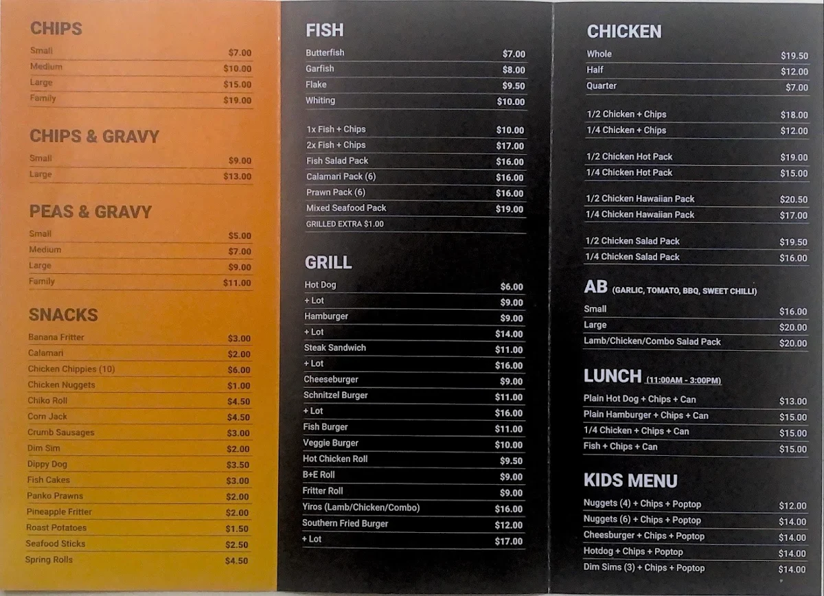 Menu, Magill BBQ Chickens
