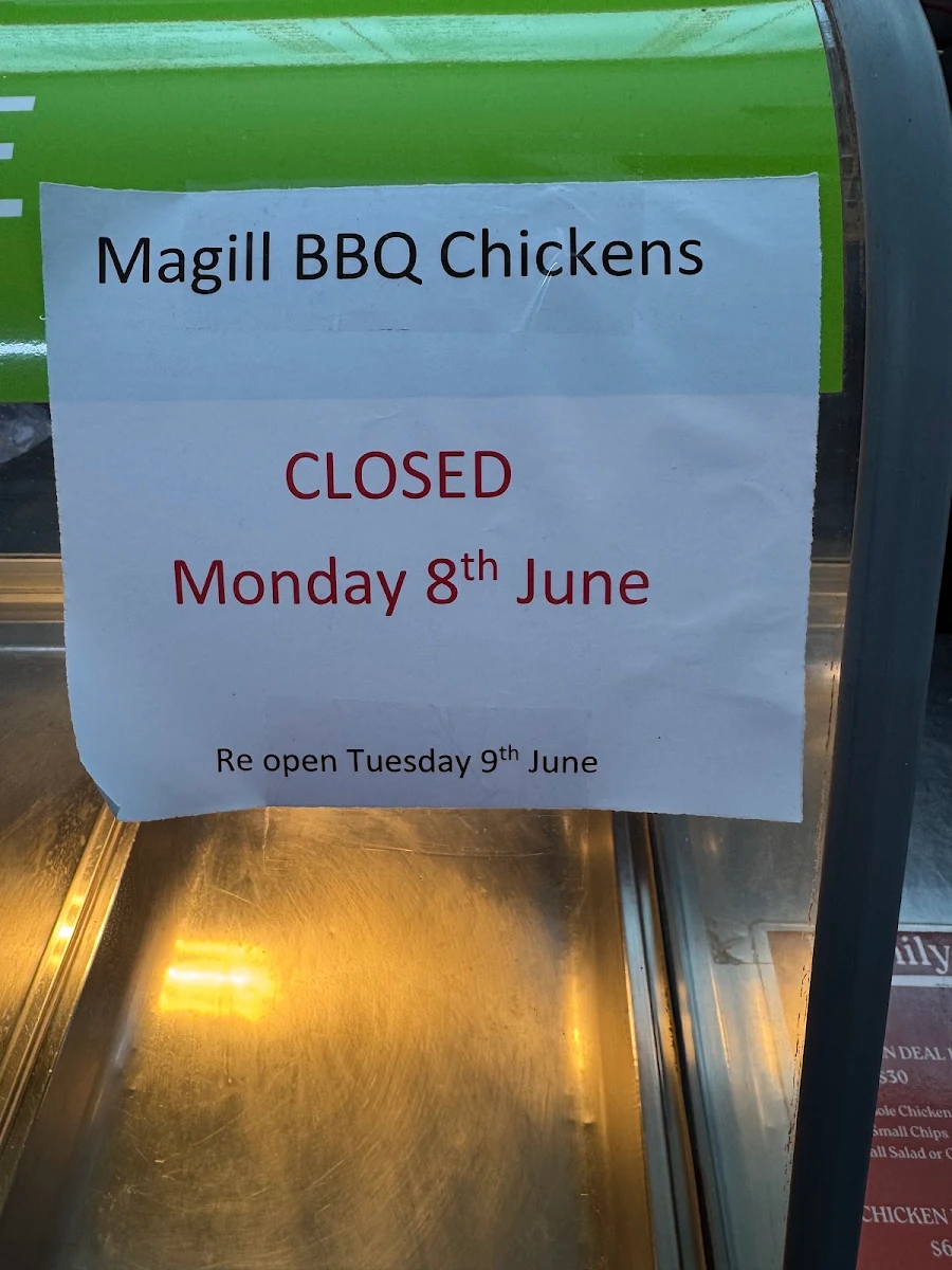 Menu, Magill BBQ Chickens