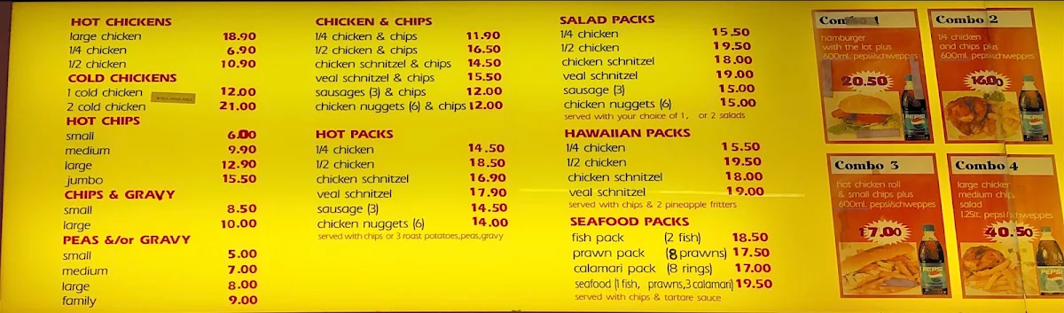 Menu, Magill BBQ Chickens