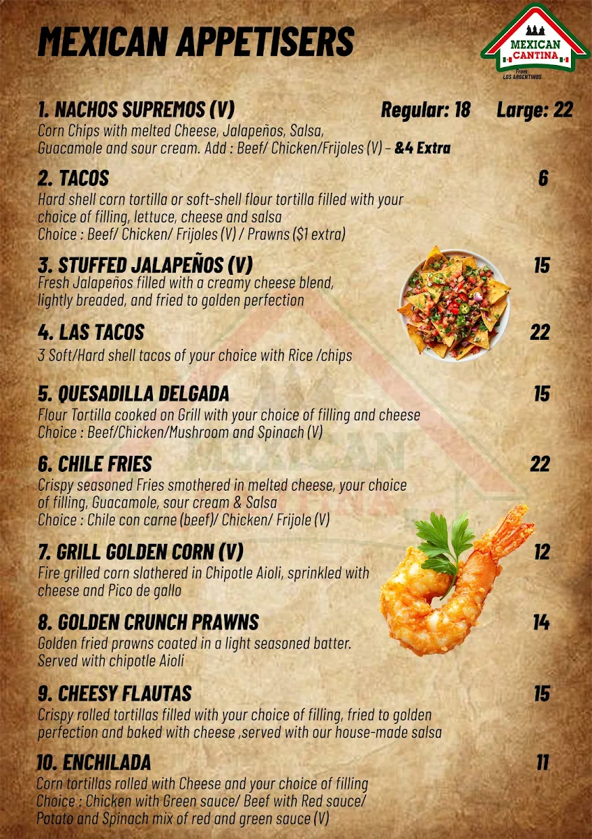 Menu, Mexican Cantina From Los Argentinos