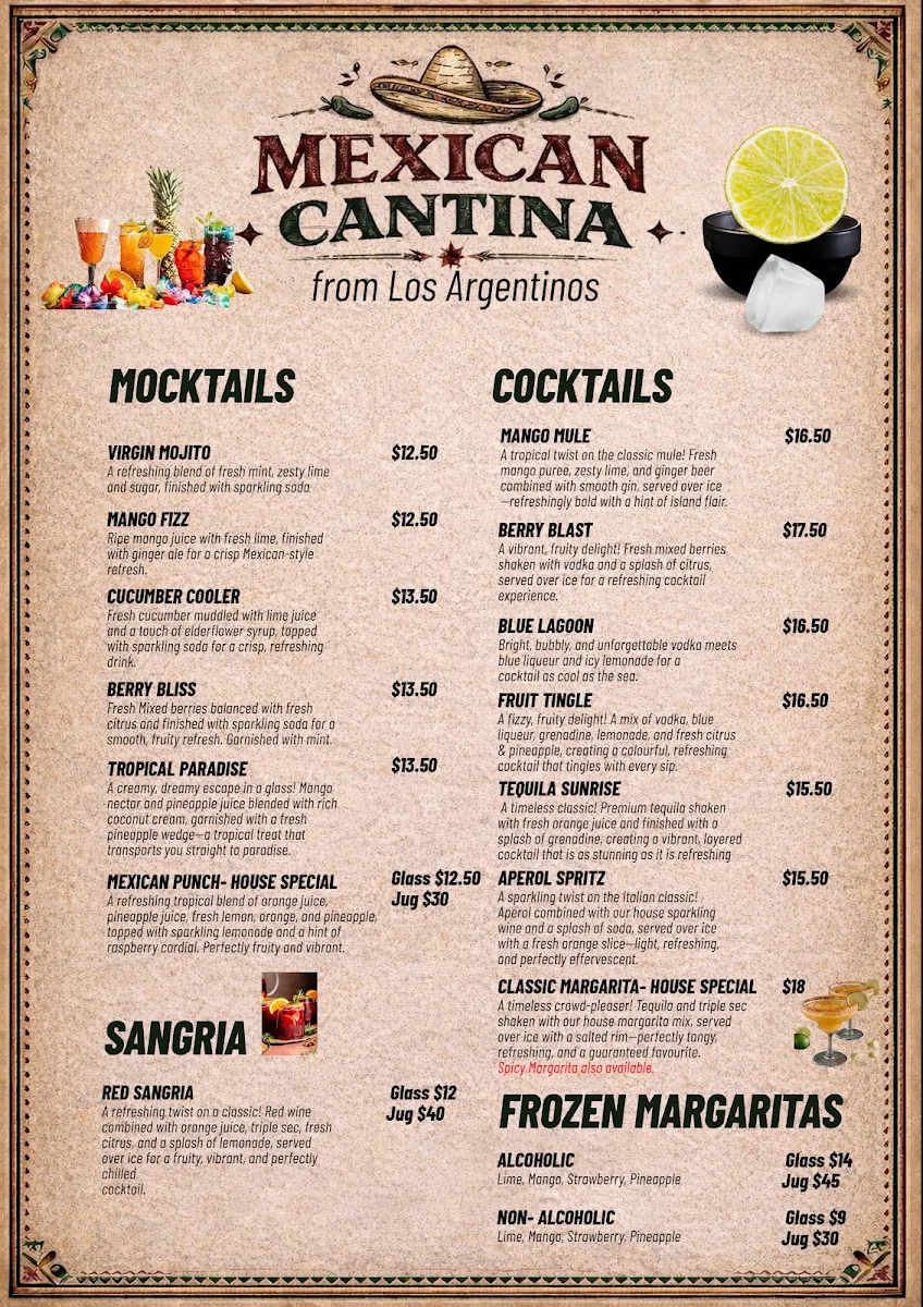Menu, Mexican Cantina From Los Argentinos