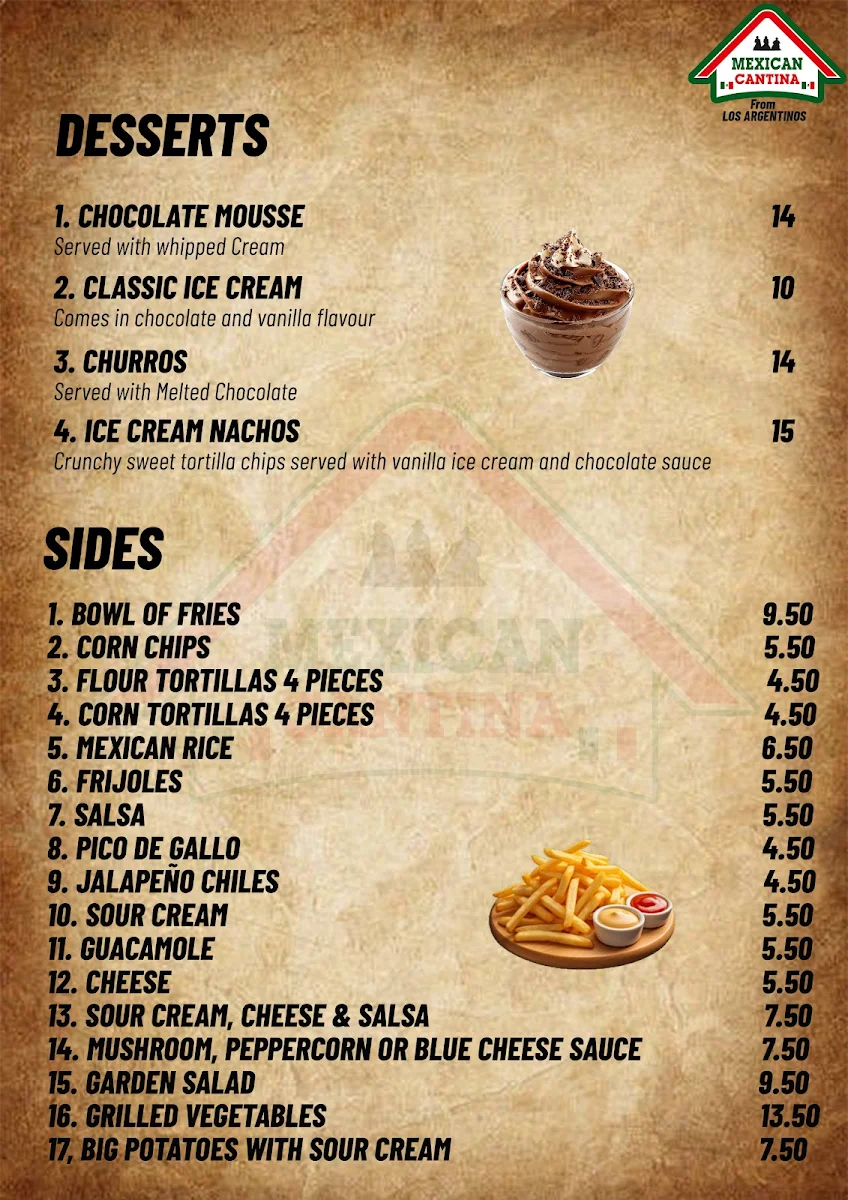 Menu, Mexican Cantina From Los Argentinos
