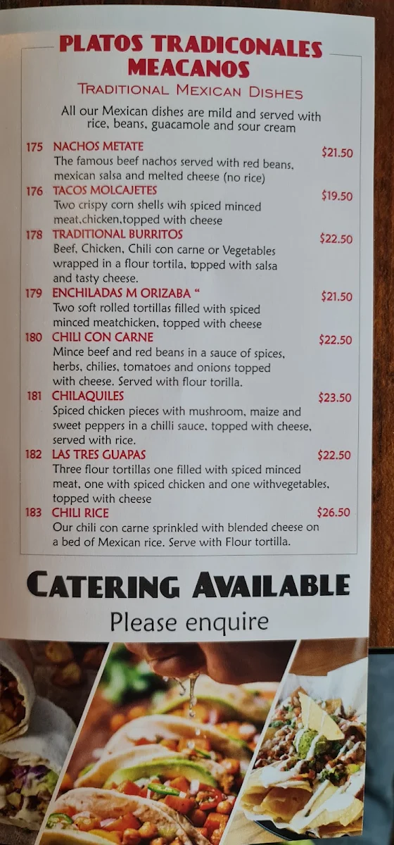Menu, Mexican Cantina From Los Argentinos