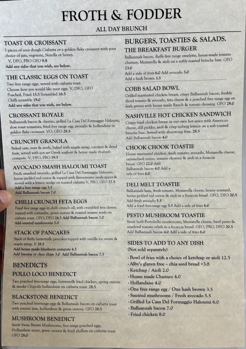 Menu, Froth and Fodder