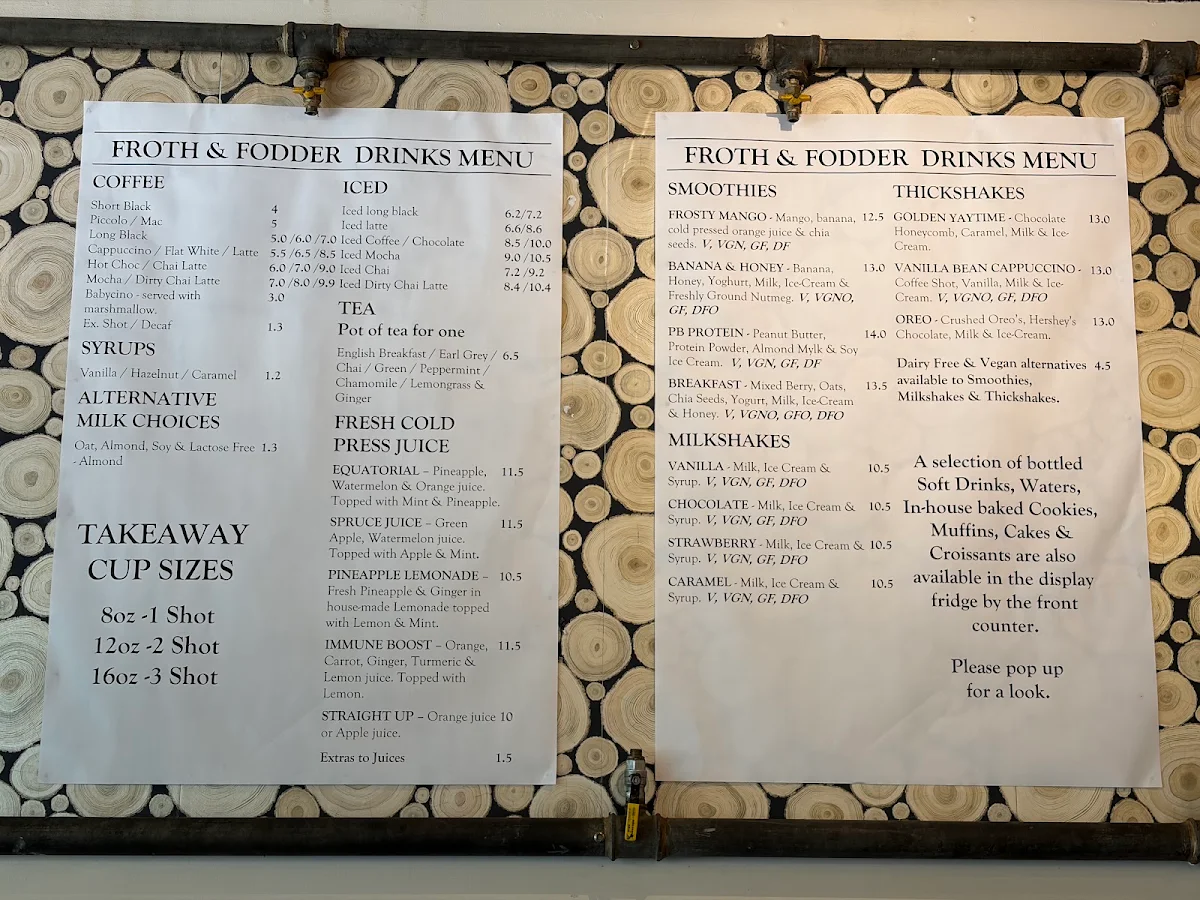 Menu, Froth and Fodder